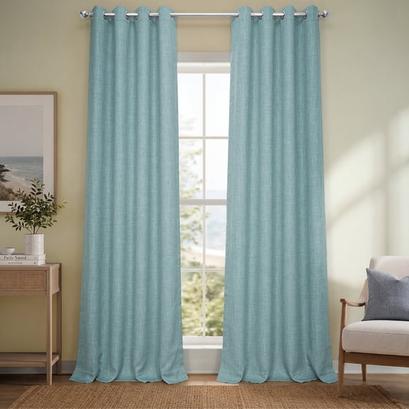 HPD Half Price Drapes Sea Thistle Grommet Faux Linen Room Darkening Curtains for Bedroom & Living Room Curtains (1 Panel), Door & Window Curtains 84 inches long, Grommet curtains & drapes, 50W X 84L
