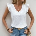 thumbnail image 6 of Rezuofi 2 Pcs Women Summer Eyelet Tops Dressy Casual V Neck Ruffle Cap Sleeve Cotton Boho Shirts Lace Embroidered Blouses 2025, 6 of 8