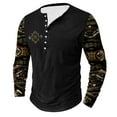 thumbnail image 2 of Dagegui Men's Plus Size Long Sleeve Shirts Vintage Aztec Shirt Big and Tall Henley Tees Western Ethnic Tribal Button Up Pullover Tops Black,2XL, 2 of 4