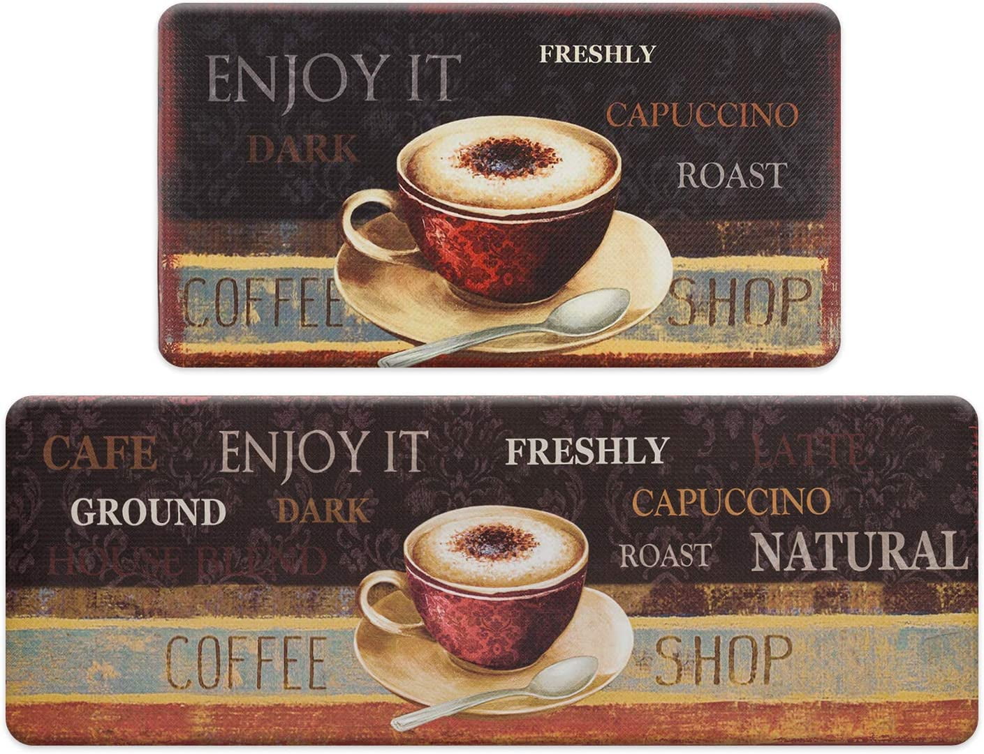 Coffee Kitchen Rug Set 2 Pieces, Cushioned AntiFatigue Kitchen Floor