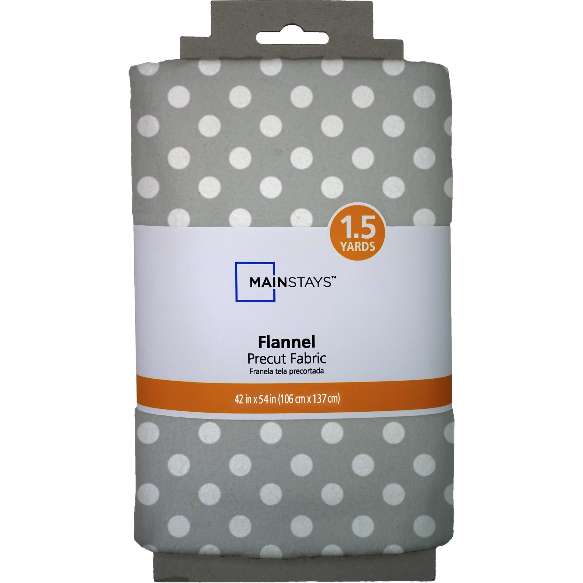 (2 pack) Mainstays 1.5 Yards 100% Cotton Light-weight Flannel Polka Dots, Gray, White, 42" Wide for Crafts