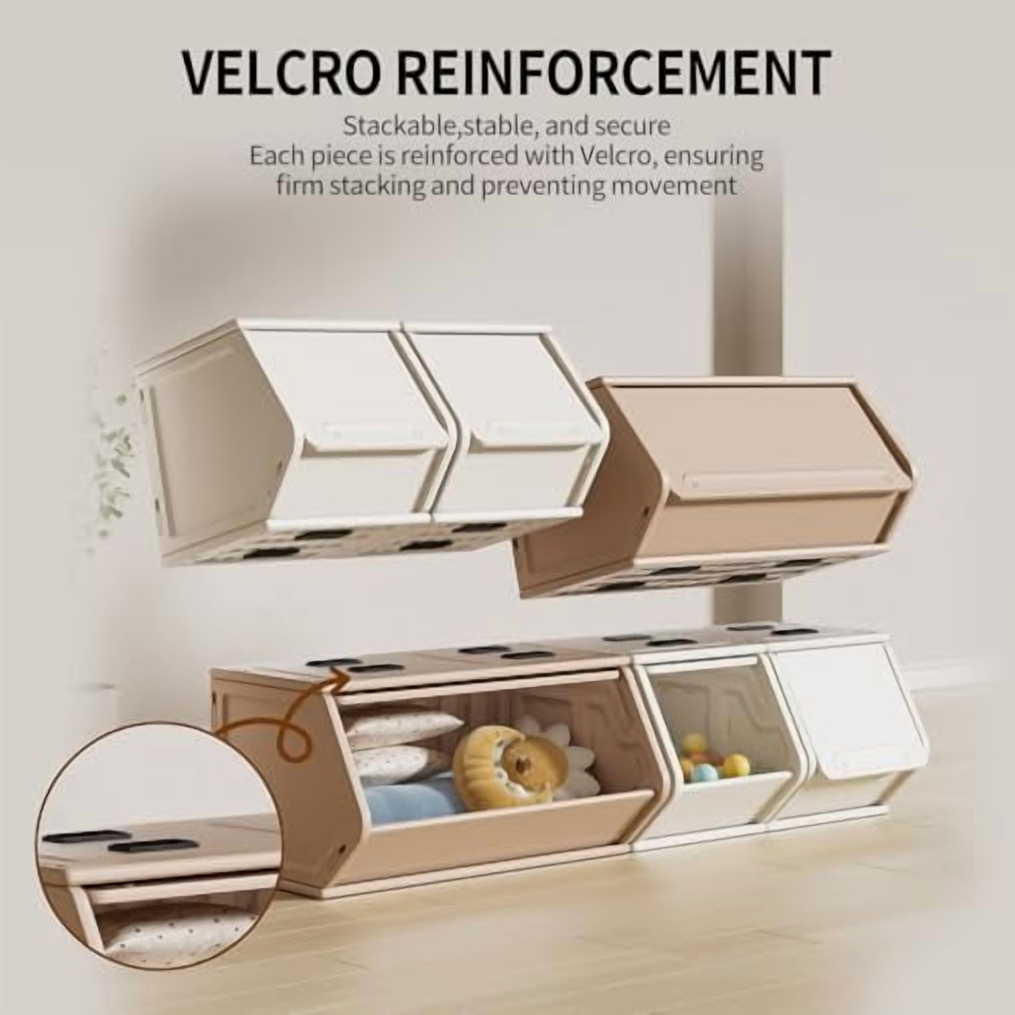 UNICOO® 2+4 Free Combination Stackable Plastic Storage Cabinet w/Dust Proof Cube Containers, Customizable, Lightweight Organizer for Home, Office, School, Dorm (2+4 Coffee & Cream)