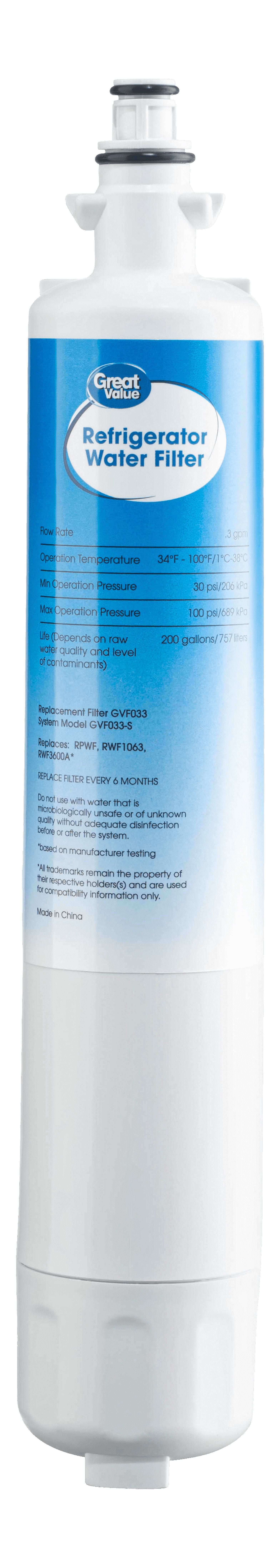 Great Value Replacement Refrigerator Water Filter, GE RPWF, 1 Pack