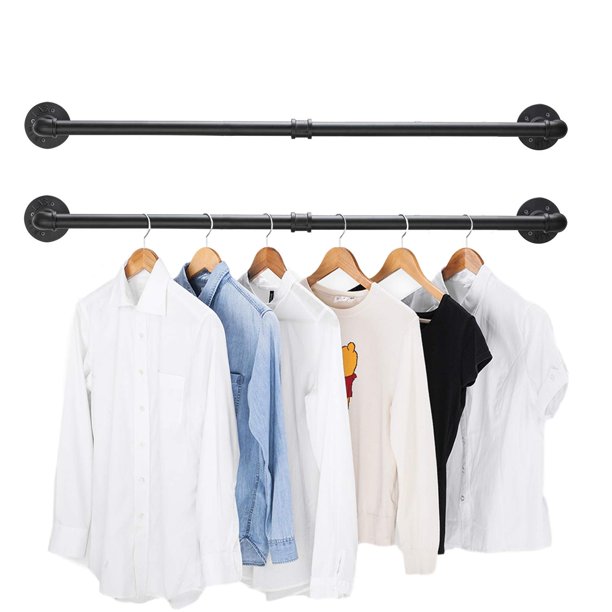 Clothes Rack 38.4 in Industrial Pipe Wall Mounted Garment Rack Hanging
