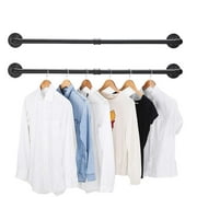 2 Pack 38.4" Pipe Wall Mounted Clothes Rack Industrial Coat Hanger Multi-Purpose Hanging Rod for Clothing Storage for Small Space,Black