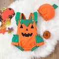 thumbnail image 2 of MUXiin Baby Girls Halloween Pumpkin Print Romper Outfit With Lace Trim And Matching Hat For Casual Party Wear, 2 of 7