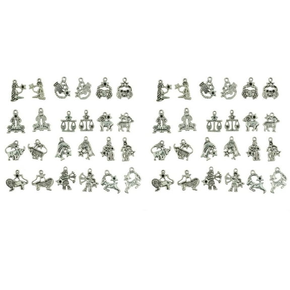 Yunhgft 48Pieces Jewelry Making Sign Charms Smooth Tibetan Silver Metal Horoscope