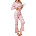 thumbnail image 4 of INSPIRE CHIC Womens Pajama Sets Cherry Print Ruffled V-Neck Long Sleeve Top and Pants 2 Piece Loungewear S Pink, 4 of 5