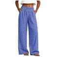 thumbnail image 2 of Karymi Linen&nbsp;Pants&nbsp;Women Elastic High Waist Plaid Wide Leg Pants, Casual Checkered Trousers with Side Pockets, Lightweight Palazzo Pants Womens Shorts, 2 of 7