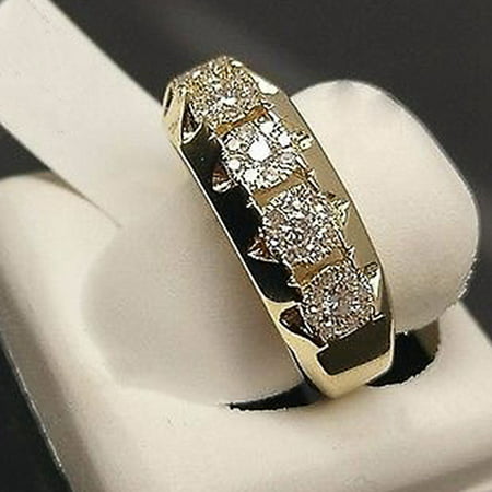 Fancyleo Best 14K Yellow Gold Mens Diamond Band Tennis Pinky Ring Anniversary Gift Engagement Wedding Rings Jewelry Size
