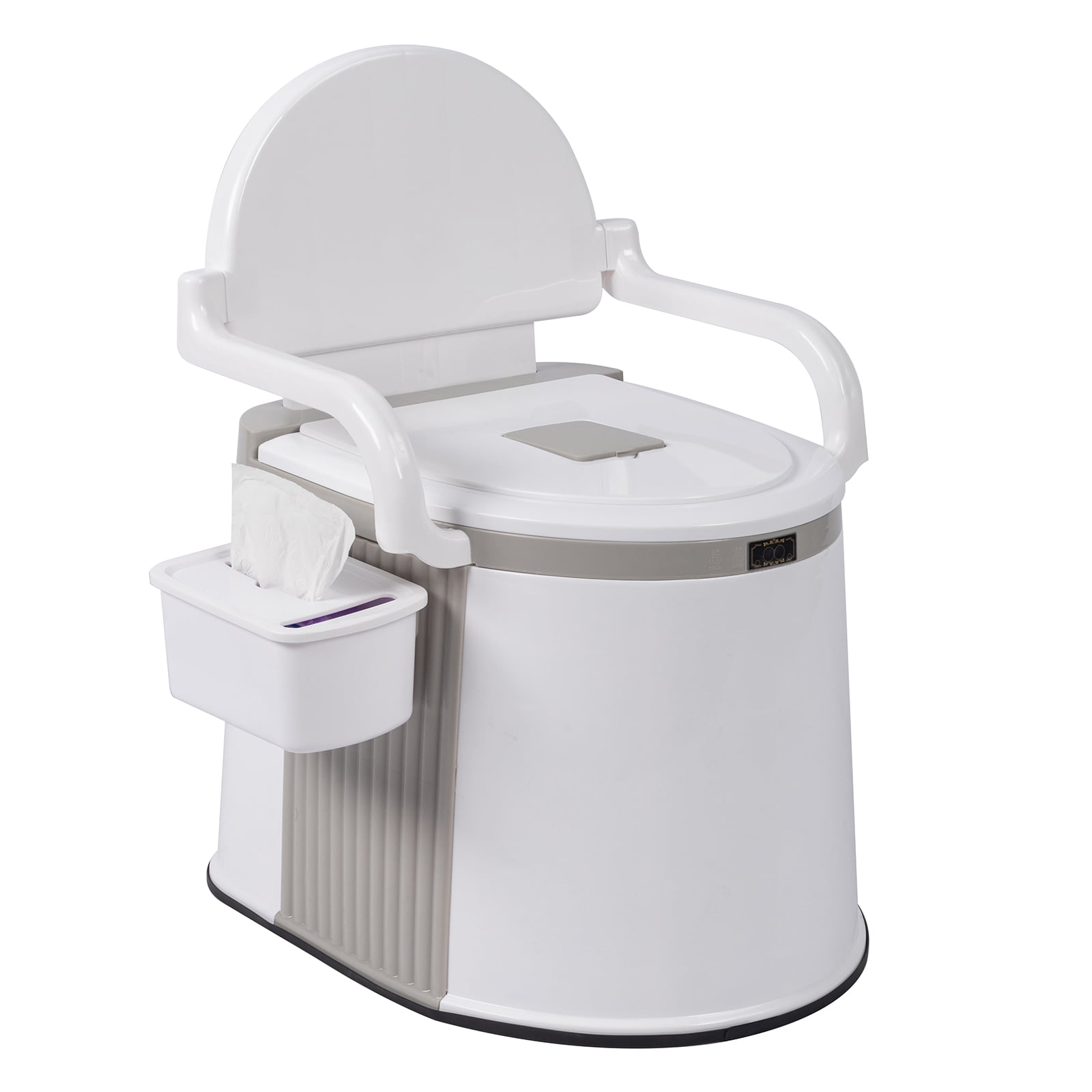 Portable Travel Toilet, Outdoor Camping Toilet Commode w/ Tissue Box & Handrails