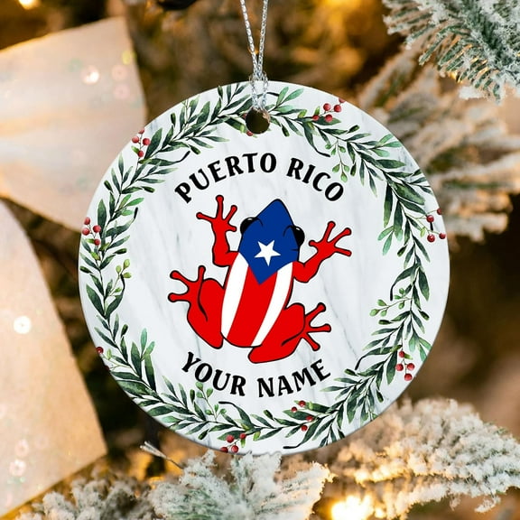 Puerto Rico Ceramic Ornaments 2025, Puerto Rican Flag Ornament Christmas Decorations 2025, Puerto Rico Frog and Lighthouse Hanging Ceramic Ornament, Gifts for Puerto Rico Lovers (PR 3) - 3824