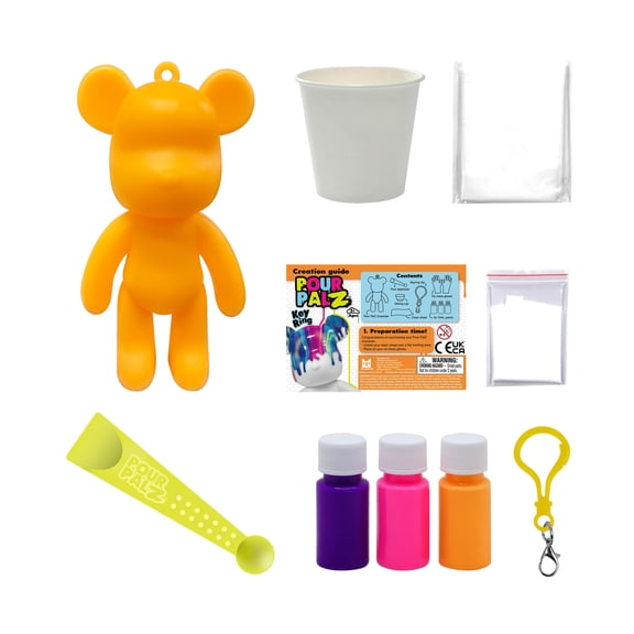 Pour Palz Bear Neon Keyring Asst - DIY Paint & Pour Craft Kit for Kids Ages 5