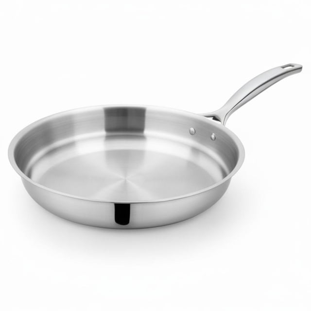 DOLITY Stainless Steel Frying Pan Works on All Cooktops Triple-Layer Skillet Even Heat Distribution Triple-Layer Clad Skillet for Home Cooks