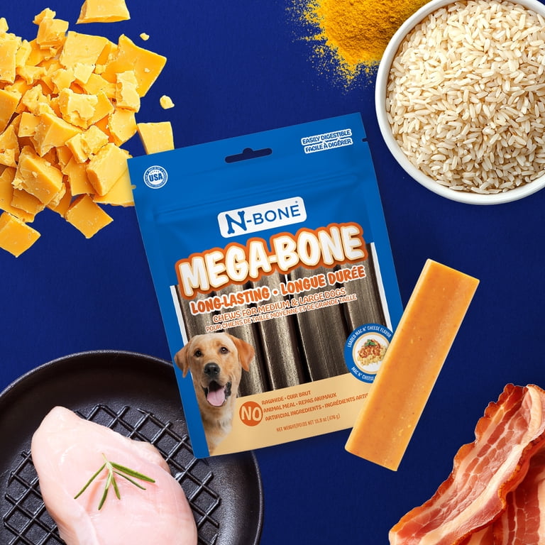 オリジナル　OG Mack Bone N-Bone Mega-Bone Dog Bones, Long Lasting Chews, Mac N' Cheese