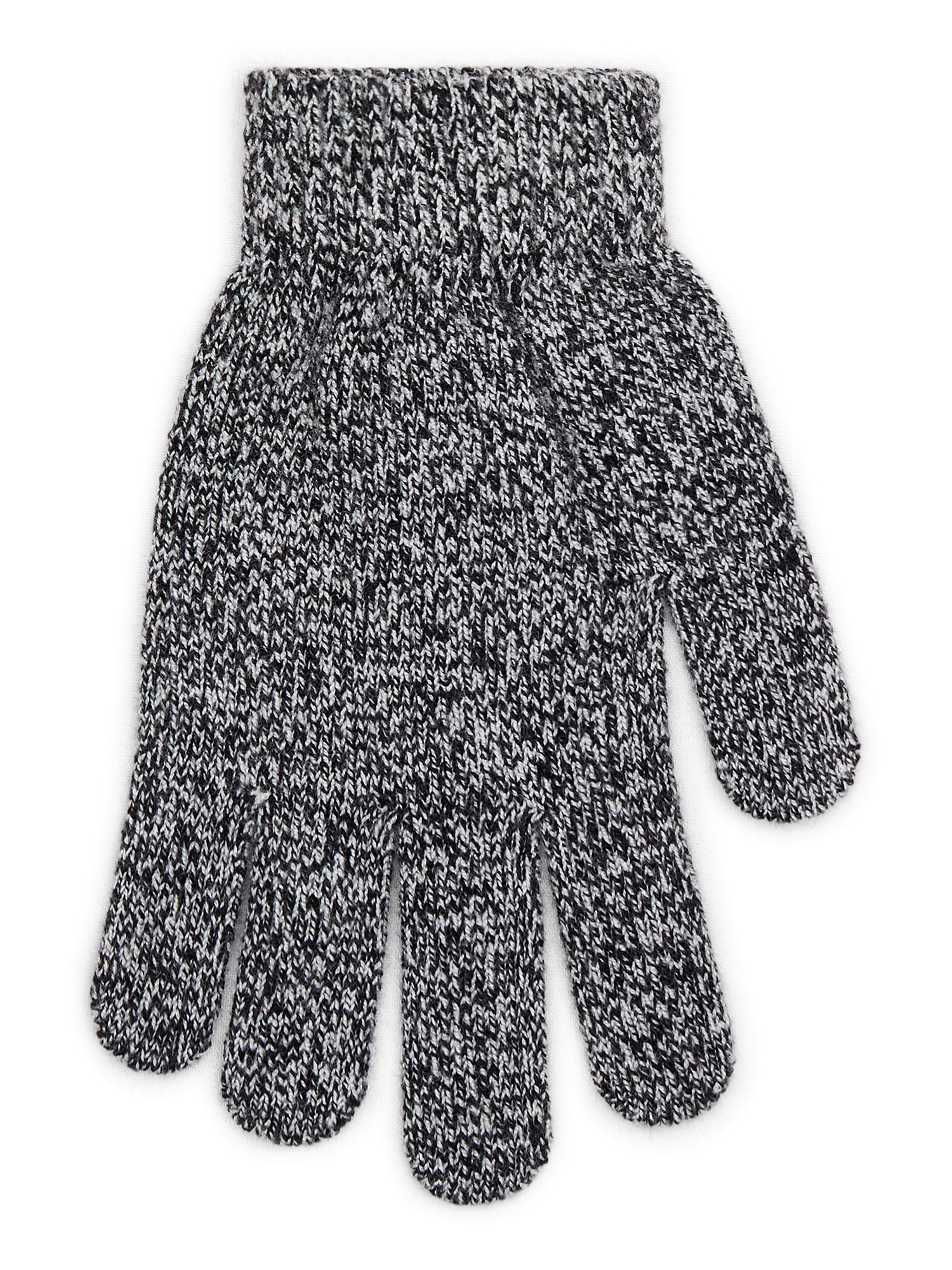 Time and Tru Women's Knit Gloves, 2-Pack, Black Soot/Winter White
