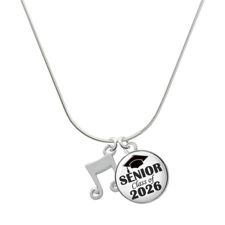 Delight Jewelry Silver-tone Double Music Note – Silvertone Senior Class of 2026 Dome Necklace 18
