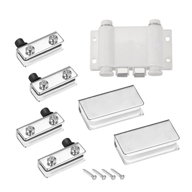 56mm Glass Door Double Head Catch Latch ABS White with Clamp Set
