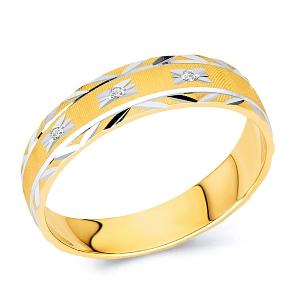 Wellingsale Ladies Solid 14k Two 2 Tone White and Yellow Gold Polished Diamond Cut CZ Cubic Zirconia Wedding Ring Band - Size 4