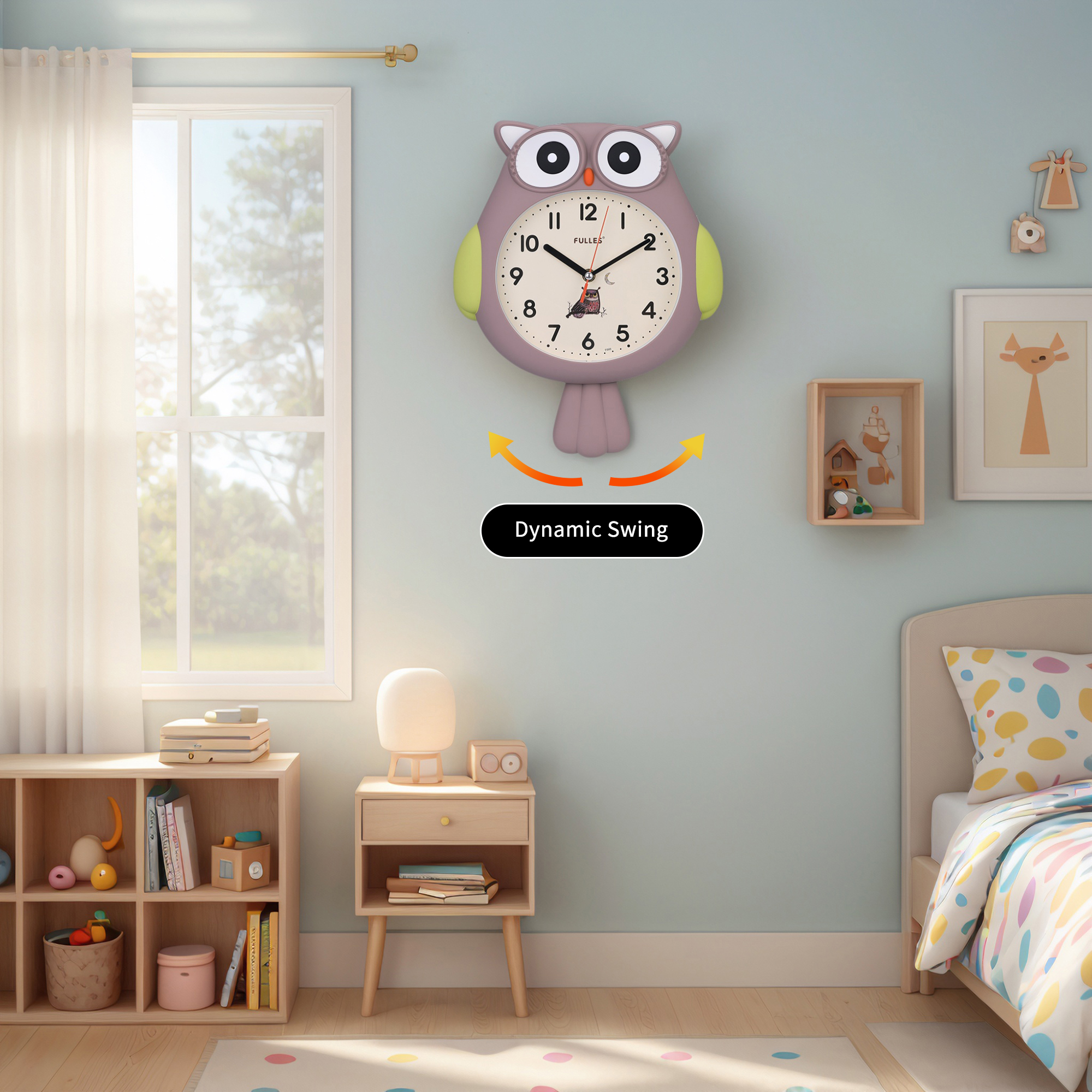 Unique Bargains 1pc Lovely Owl Silent Non Ticking Wall Clock 15" x 15" x 2.8" Dark Grey
