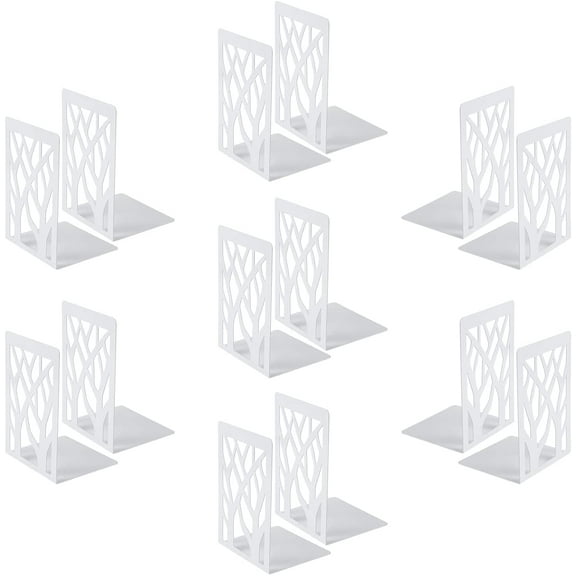 Book Ends Metal Bookends Bookend Supports Book Stoppers (White, 7 pairs)