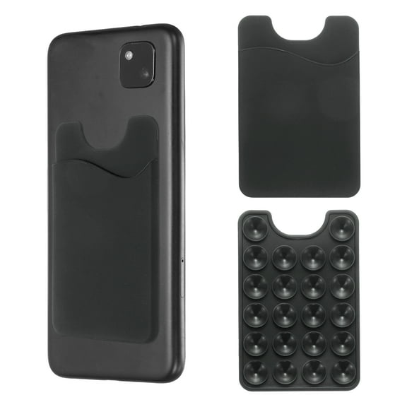 Uxcell 2 Pack Suction Phone Card Holder, Silicone Suction Cup Phone Grip Card Holder Mount with Card Slot, Black