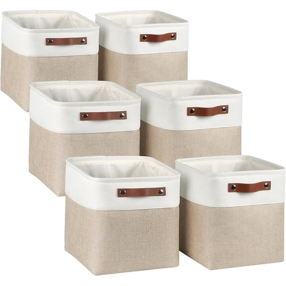 Fabric Storage Cubes 10.5”x10.5”x11” Cube Storage Bins for Closet Organizers and Storage Shelves Foldable Storage Bin with Handles, Set of 6, Beige