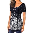 thumbnail image 3 of Camiseta de mujer Blusa informal Cuello en V Manga corta Botón Top, Negro Blanco, L Vogacara AP001374-08, 3 of 5
