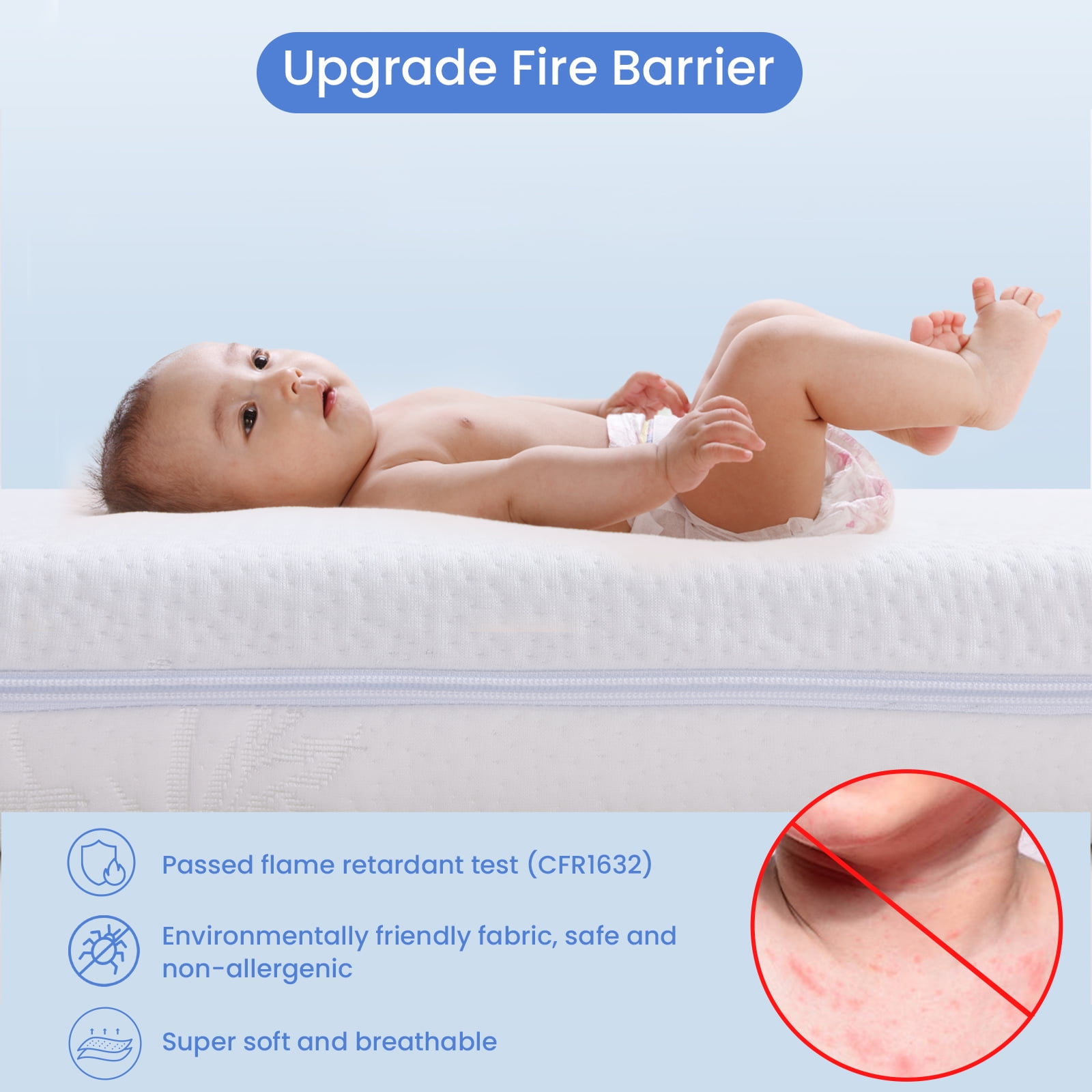 Memory Foam Crib & Toddler Mattress: Dual-Sided Soft Cribs mattresses for Waterproof - 52" x 27.6" x 5" - Breathable - Bamboo Toddler Bed Mattress Fits Baby and Kids