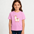 thumbnail image 2 of Girls Graphic Tees Boho Llama Flower Crown Kids T Shirt Cute Animal 100% Cotton Short Sleeve Soft Tops 4-13Y, 2 of 5