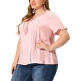 thumbnail image 4 of NOMADIC NOOK Women's Plus Size 2 Pieces Fringed Blouse Self Tie Neck Lace Hollow Out Ruffle Short Sleeve Summer Casual Tops 3X Pink/Blue, 4 of 6