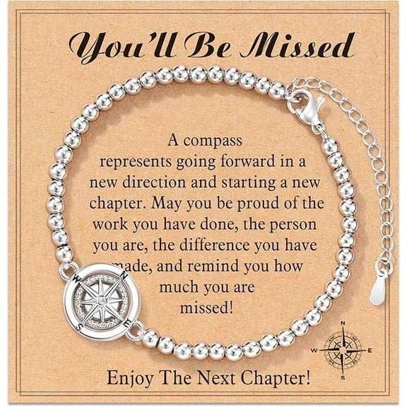Retirement Gifts for Women 2025 Coworker Leaving Gifts, Compass Bracelet You Will Be Missed Farewell Going Away Goodbye Gifts for Coworker Friends Her Woman Manager Boss Teacher Employee