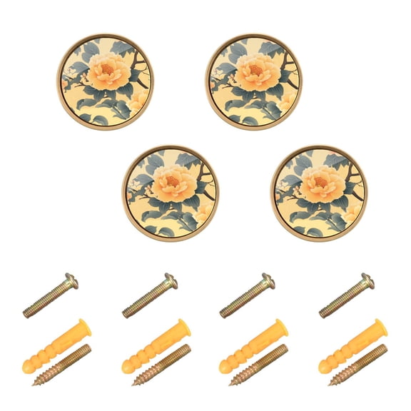 Kitchen Cabinet Knobs Cabinet Handles 1.25 inch Diameter Zinc Alloy Yellow Elegant Flower 4 Pack