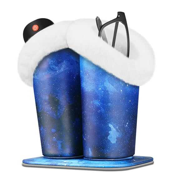 Fintie Plush Lined Double Eyeglasses Holder with Magnetic Base- Anti-scratch PU Leather Glasses Stand Case, Starry Sky