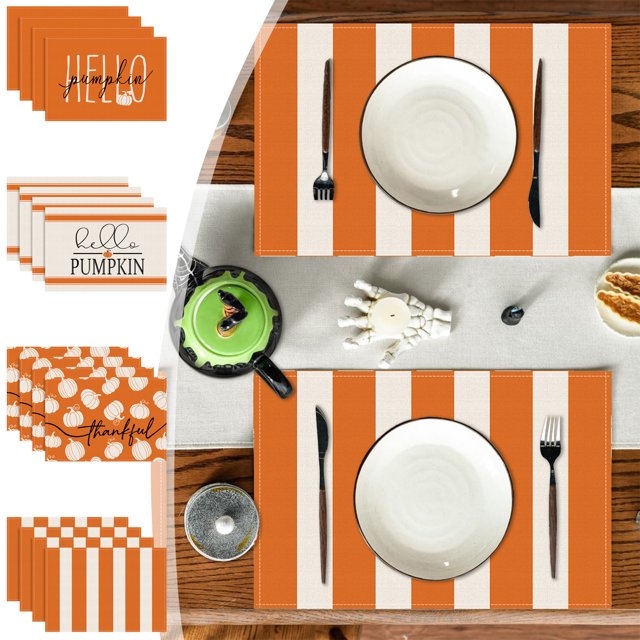 Ensemble de 4 Napperons de Récolte d'Halloween et de l\'Action de Grâce - Tapis de Table en Polyester Imprimé pour Festival d'Automne et Décoration de Fête