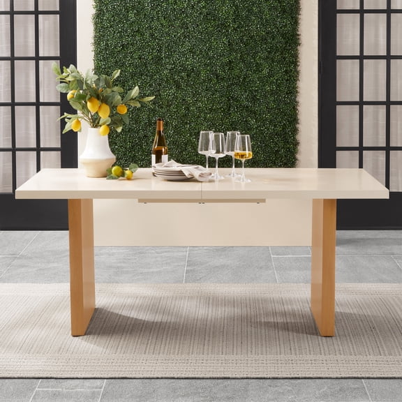 Better Homes & Gardens Vista Steel Metal Top Outdoor Dining Table, Cream Stone Metal Top with Teak Legs