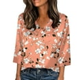 thumbnail image 2 of Mifsaly Plus Size Satin Shirts for Women 3/4 Sleeve Silk Tops V-Neck Summer Print Vacation Blouse Cozy Lightweight Tshirts Travel Airport Fashion Outfits XL, 2 of 5