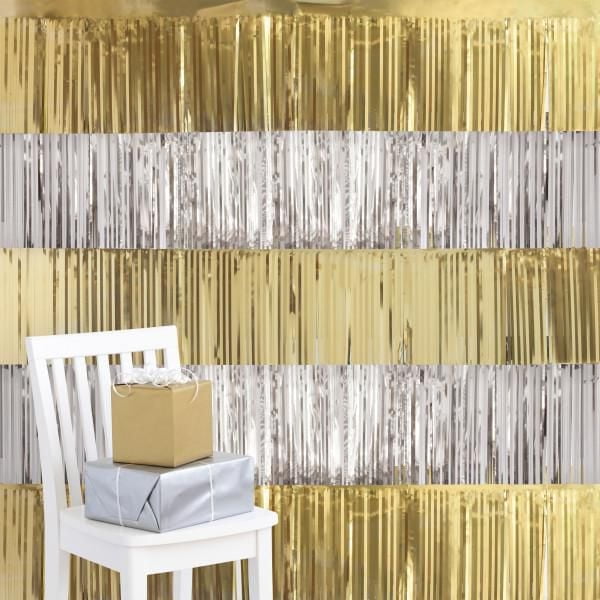 Modern Christmas Gold & Silver Foil Fringe Garland Photo Backdrop Kit 4 ft, 5 ct, 12inch x 4ft each piece