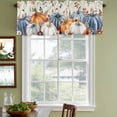 thumbnail image 3 of Fall Orange Blue Curtain Valances for Windows, Kitchen Valance Window Treatments Panel 2 Pack, Thanksgiving Floral Botanical Vintage Rod Pocket Short Curtains for Bathroom Bedroom 42 x 18 Inch, 3 of 8
