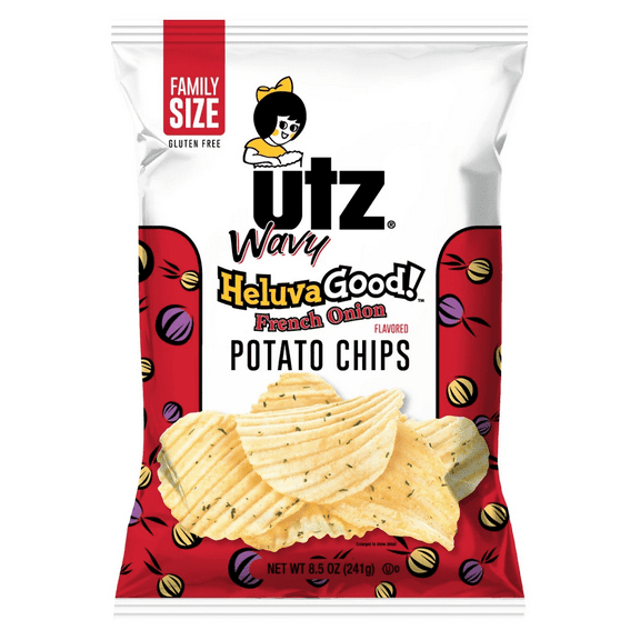 Utz Quality Foods HeluvaGood! Family Size French Onion Wavy Potato Chips, Family Size, 3-Pack