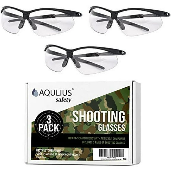 Aqulius Ballistic Protective Eyewear - Lightweight Shooting Range Glasses - Scratch-Resistant Lenses & Eye Protection for Shooting - Unisex Fit & Range Eye Protection - 3-Pack, Black/Clear