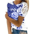 thumbnail image 1 of Camisas de Manga Corta para las Mujeres Impresión Cuello Redondo Suéter Encaje Camisa, Blusa de Verano Casual para las Mujeres, 1 of 4