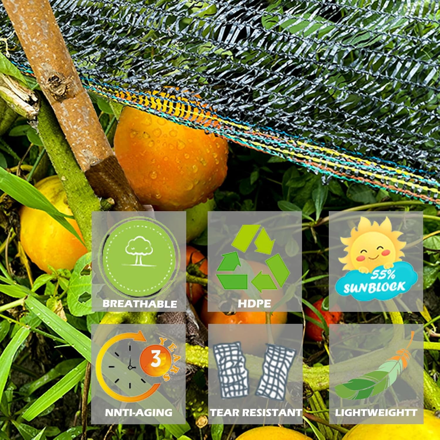 55% Shade Cloth for Garden, Sunblock Mesh UV Resistant Net for Vegetables Flowers Greenhouse Raised Bed, Plant Shade Cover from Sun, Black (6.5X10 FT)