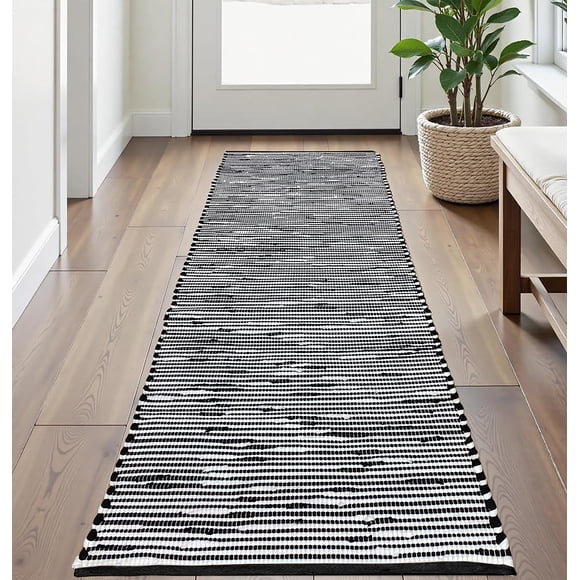 Mainstays Modern Contemporary Scandinavian Diamond Geometric Woven Texture Cotton Black and White, Accent Runner Mat 2x6, Recommended for Hallway, Bedroom, Kitchen, and Laundry room