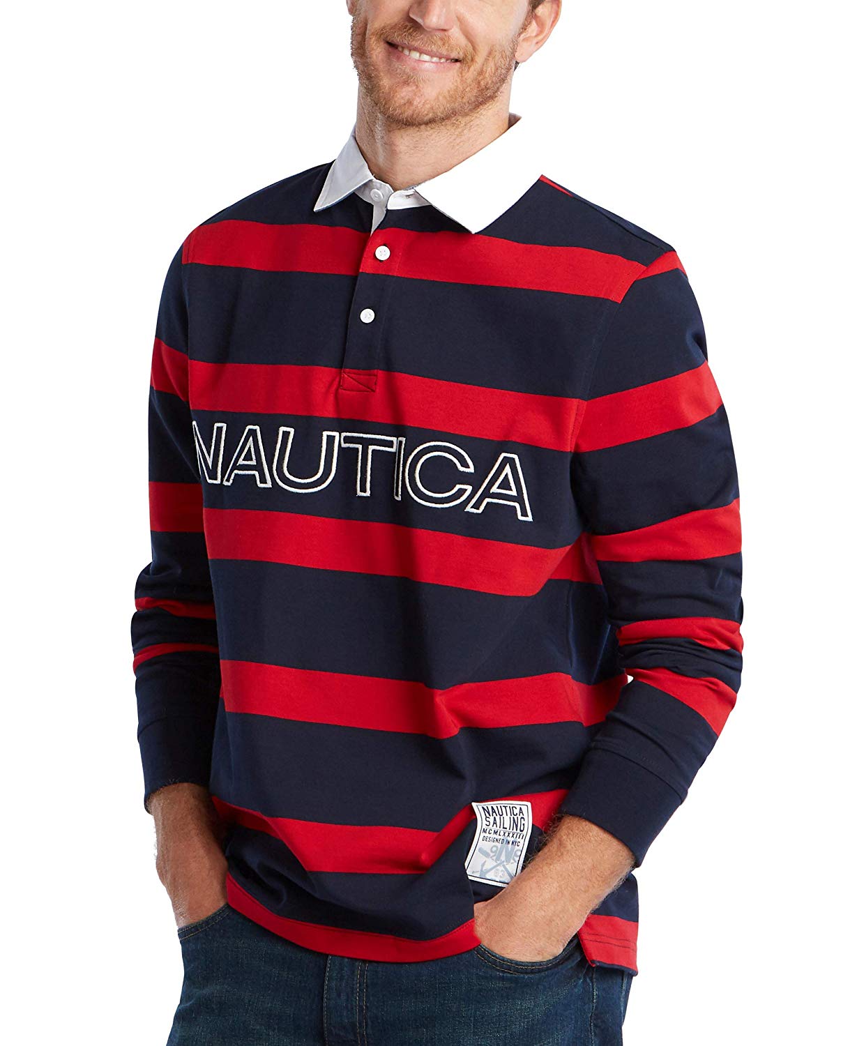Nautica Mens Stripe Rugby Long Sleeve 
