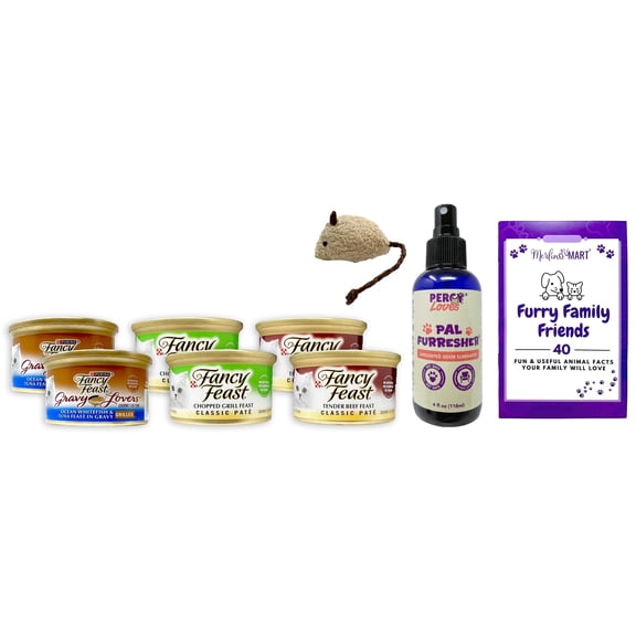 Fancy Feast Cat Food 3 Flavor Variety (2) Each: Ocean Whitefish in Gravy, Chopped Grill, Tender Beef | MerlinsMart Zine & Percy Loves Pal Furresher