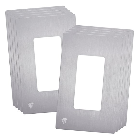 ENERLITES Elite Series Screwless Decorator Wall Plate Child Safe Outlet Cover, Glossy, Size 1-Gang, Unbreakable Polycarbonate Thermoplastic, Brushed Silver, 10 Pack