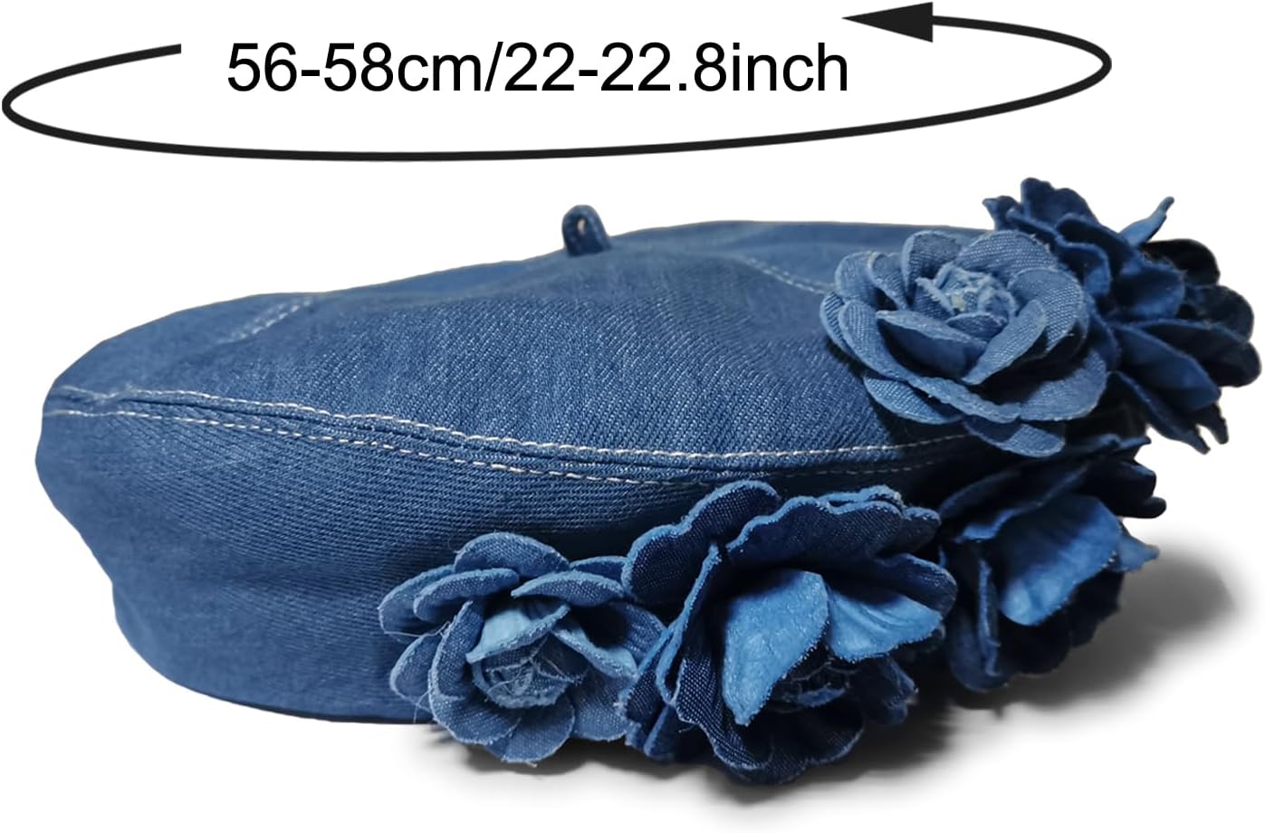 5896 Denim Beret Hat For Women, French Artist Painter Beret Casual Sun Hat Camellia Denim Beret | Floral Painter Style - sunfere main image 4