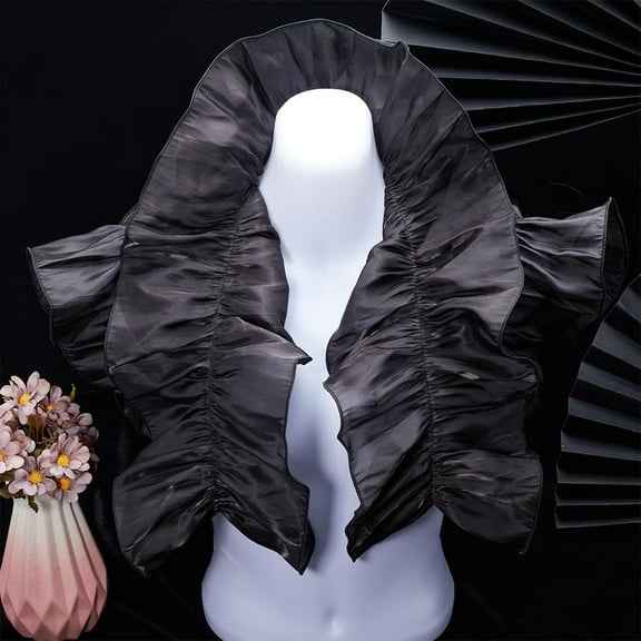 3 Yards Double Ruffle Pleated Chiffon Trim 6.7 Inch Wide Vintage Satin Gathered Lace Border Fabric Ribbon Edge Trimming Decorative Applique for DIY Dress Costume Sewing Home Decor Black