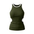 thumbnail image 7 of VBVC Women's Contrast Trim Side Cutout Ribbed Tank Top , Ladies' Slim Fit Sleeveless Cami , Summer Y2K Trendy Streetwear Shirt For Women,Army Green,S-2XL, 7 of 7